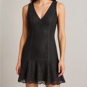 Banana Republic Black Lace Flounce Mini Dress Size 2 Sleeveless V-Neck Party